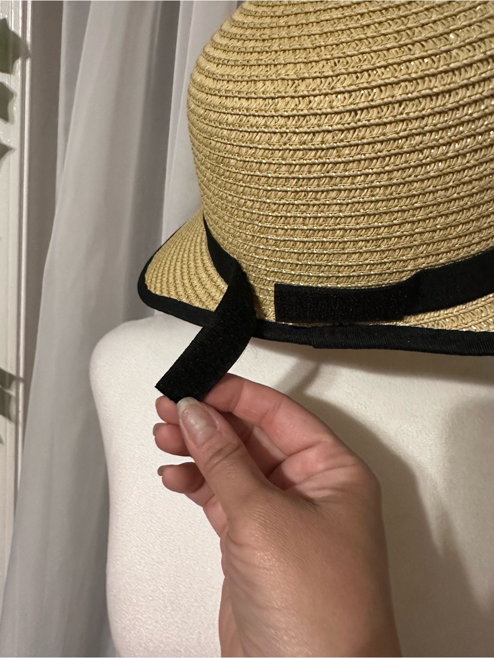 Straw Sun Hat with Black Trim and Band - Picture 5 of 9